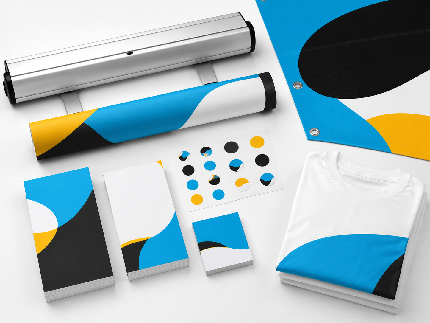 Event Presence Kit with banner, handouts, stickers, and apparel