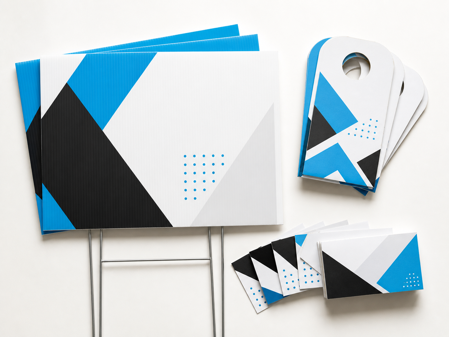 Launch Visibility Kit print pieces arranged in a studio flat lay