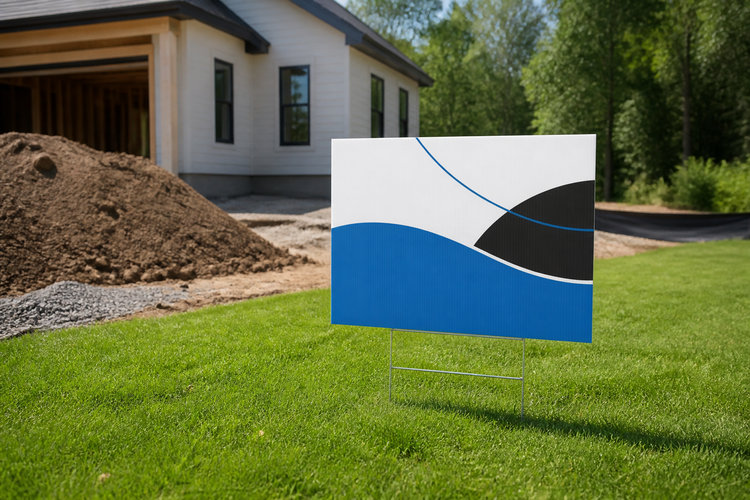 Custom yard sign at a small-business job site
