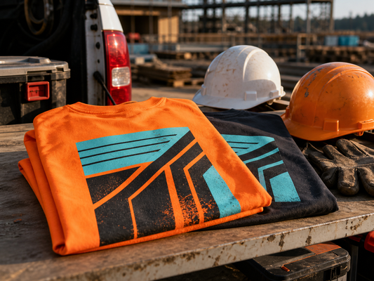 Custom crew shirts staged for a field team