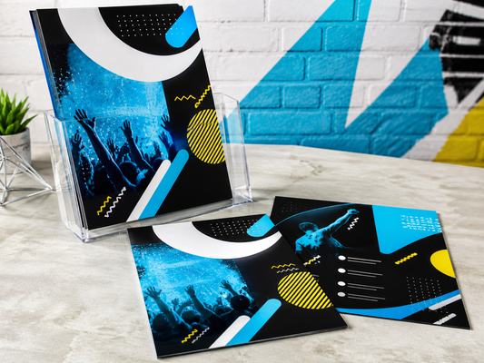 Full-color custom flyers displayed for an event