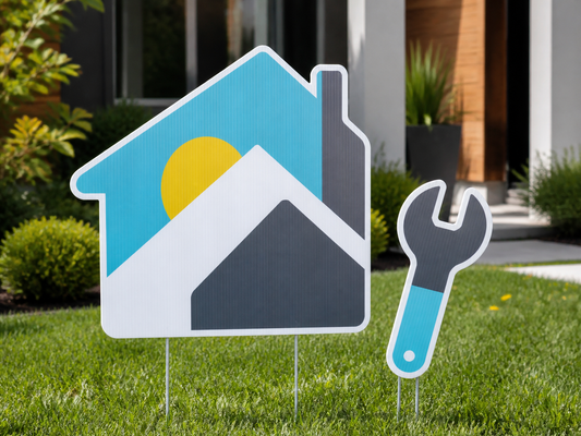 House-shaped and tool-shaped custom die-cut yard signs
