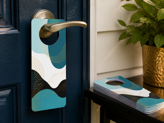 Custom door hanger fitted to a residential door handle