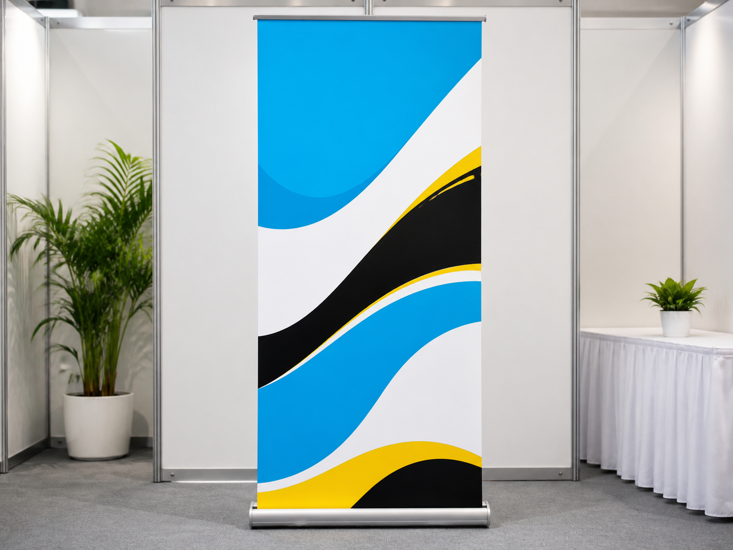 Retractable banner stand at an event booth