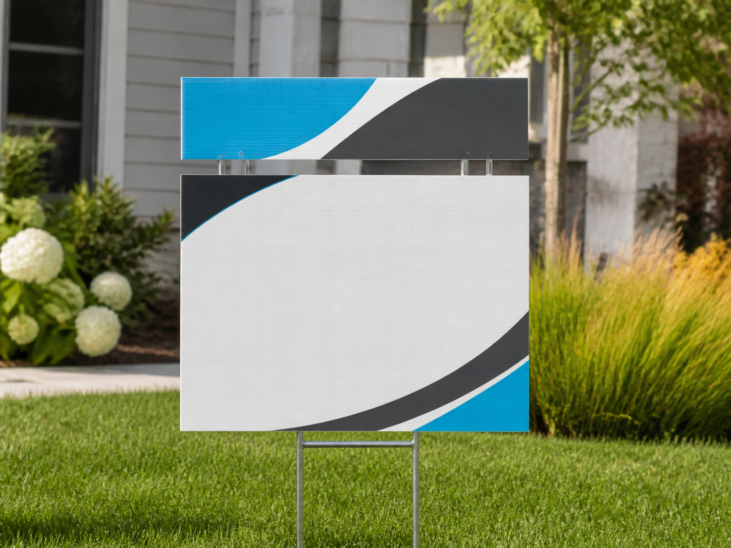 Custom rider sign mounted above a yard sign
