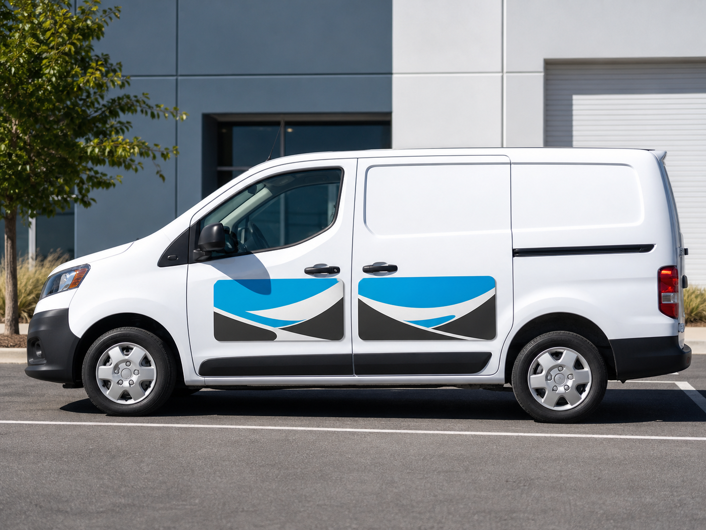 Custom vehicle magnets on a white work van