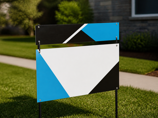 Custom rider sign mounted above a yard sign